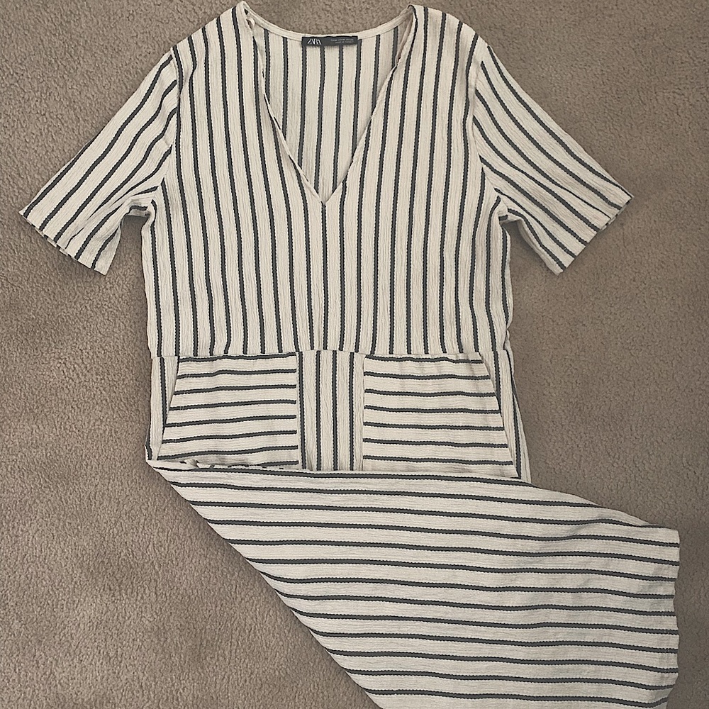 Zara striped midi dress with pockets